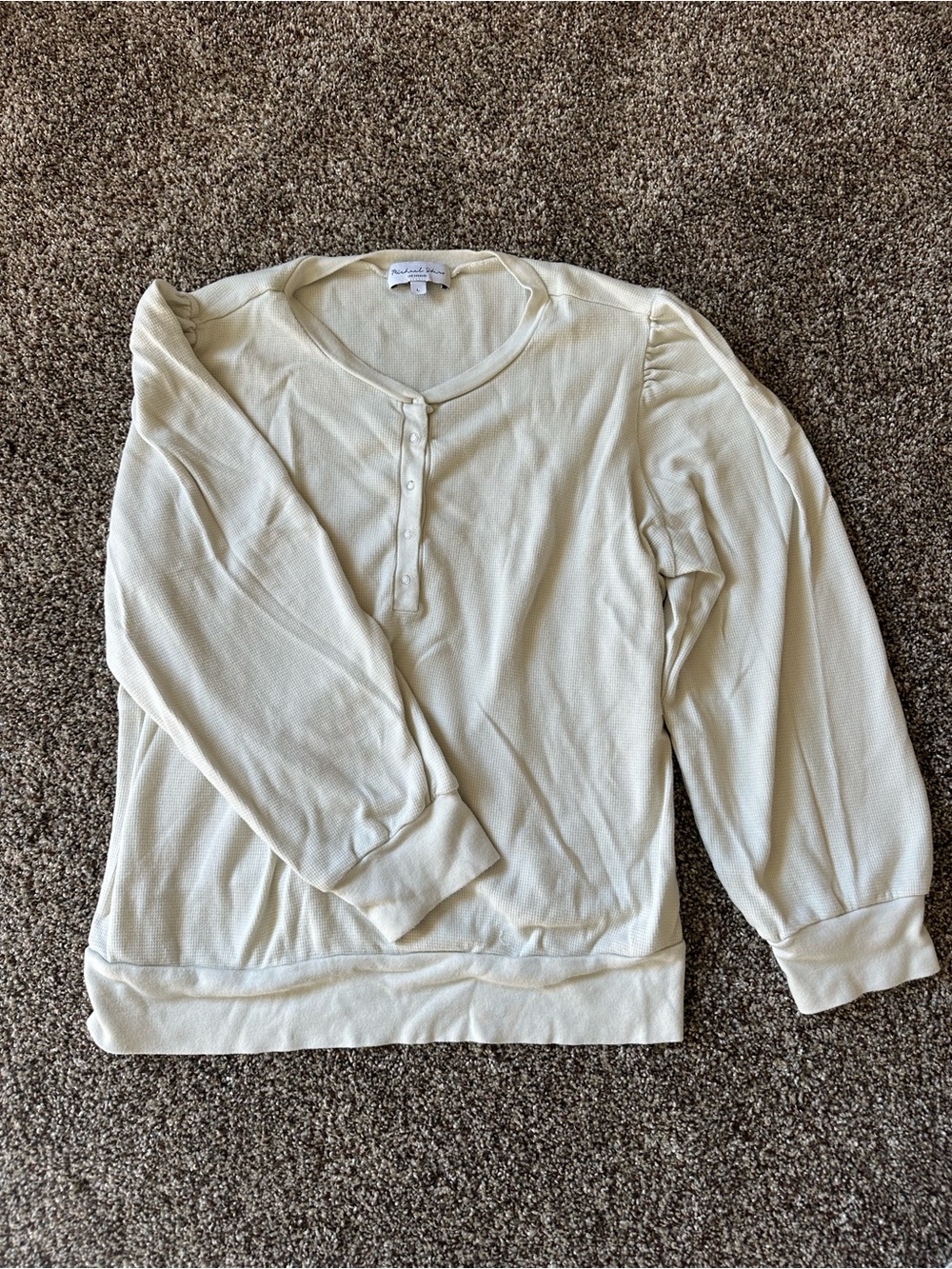 Michael Stars Waffle-Knit Cream Henley Top